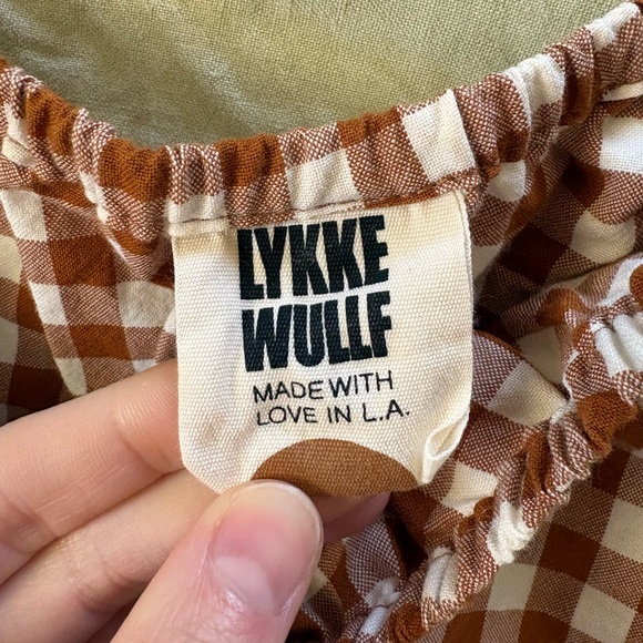 Lykke Wullf Brown Gingham Puff Sleeve Crop Top - Picture 2 of 5